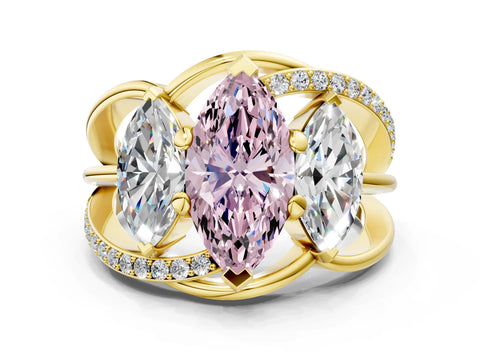 Yellow gold Three-Stone Fancy Pink Marquise Cut Cut Diamond Split Shank Prong Set Ring