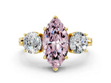 Yellow gold Three-Stone Fancy Pink Marquise Cut Cut Milgrain Band Prong Setting Ring