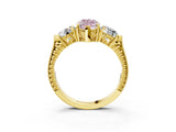 Yellow gold Three-Stone Fancy Pink Marquise Cut Cut Milgrain Band Prong Setting Ring_3