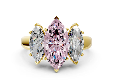 Yellow gold Three-Stone Fancy Pink Marquise Cut Cut Solitaire Ring with Classic Prong Setting