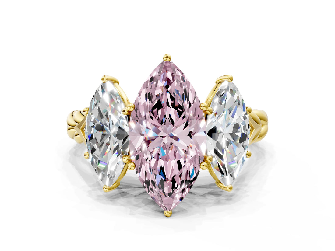 Yellow gold Three-Stone Fancy Pink Marquise Cut Diamond Braided Band Ring with Four-Prong Setting_40