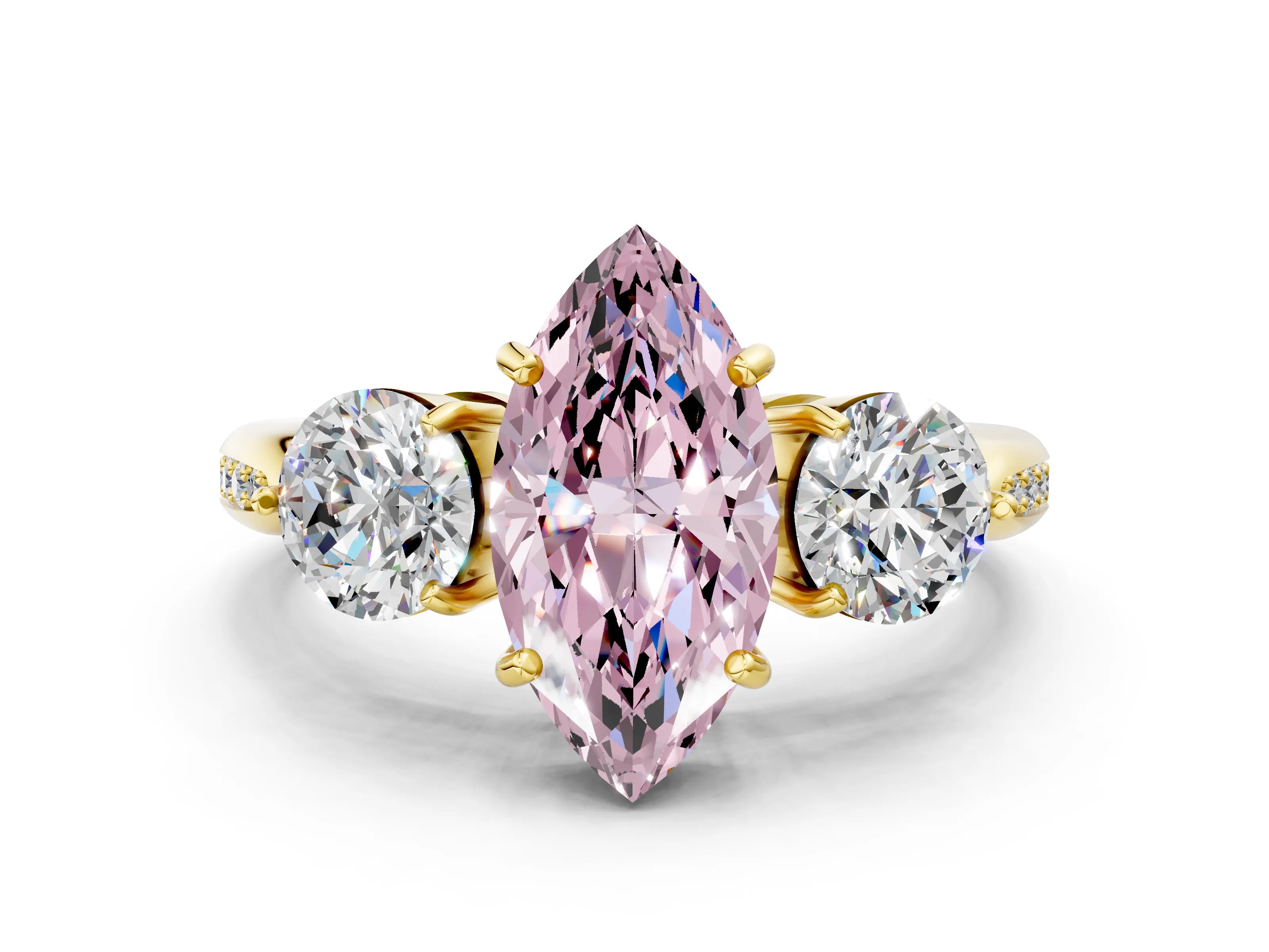 Yellow gold Three-Stone Fancy Pink Marquise Cut Diamond Channel Set Engagement Ring with Prong Setting_12