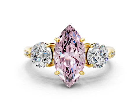 Yellow gold Three-Stone Fancy Pink Marquise Cut Diamond Channel Set Engagement Ring with Prong Setting_12