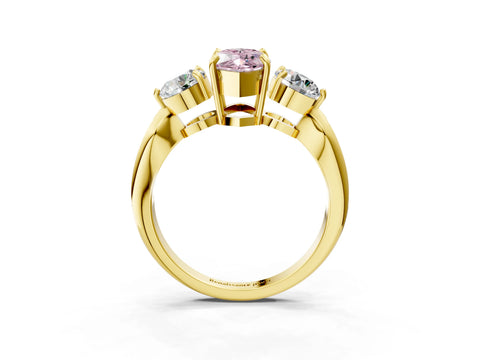 Yellow gold Three-Stone Fancy Pink Marquise Cut Diamond Channel Set Engagement Ring with Prong Setting_15