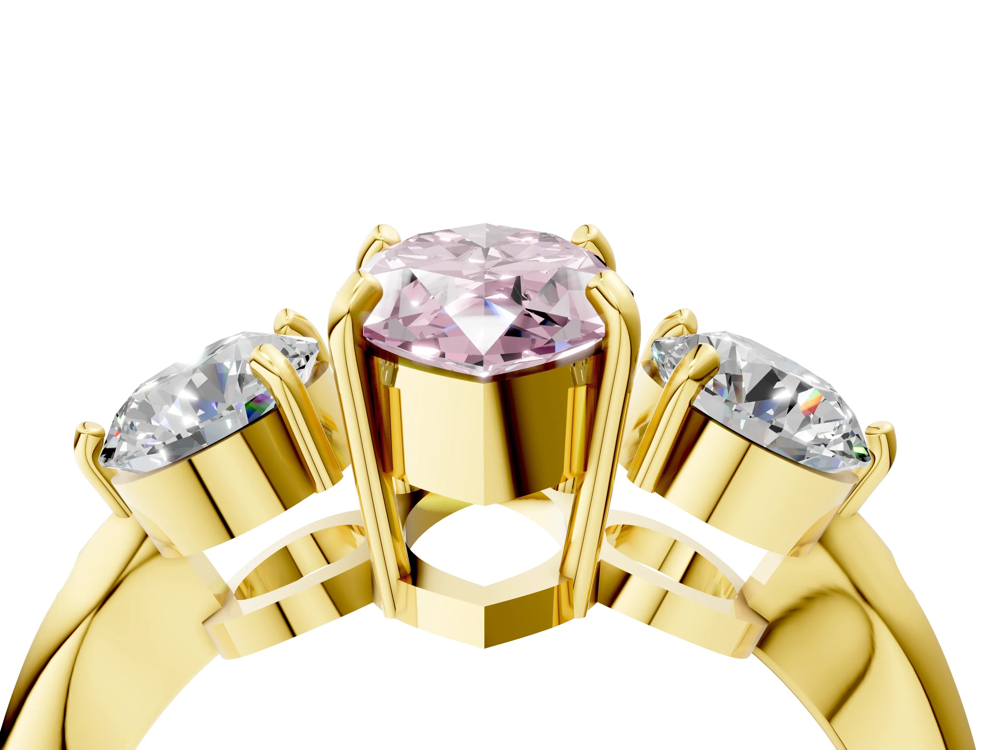 Yellow gold Three-Stone Fancy Pink Marquise Cut Diamond Channel Set Engagement Ring with Prong Setting_16