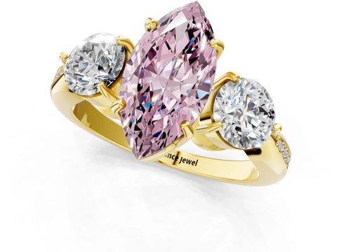 Yellow gold Three-Stone Fancy Pink Marquise Cut Diamond Channel Set Engagement Ring with Prong Setting_1