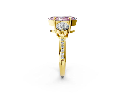 Yellow gold Three-Stone Fancy Pink Marquise Cut Diamond Channel Set Engagement Ring with Prong Setting_2