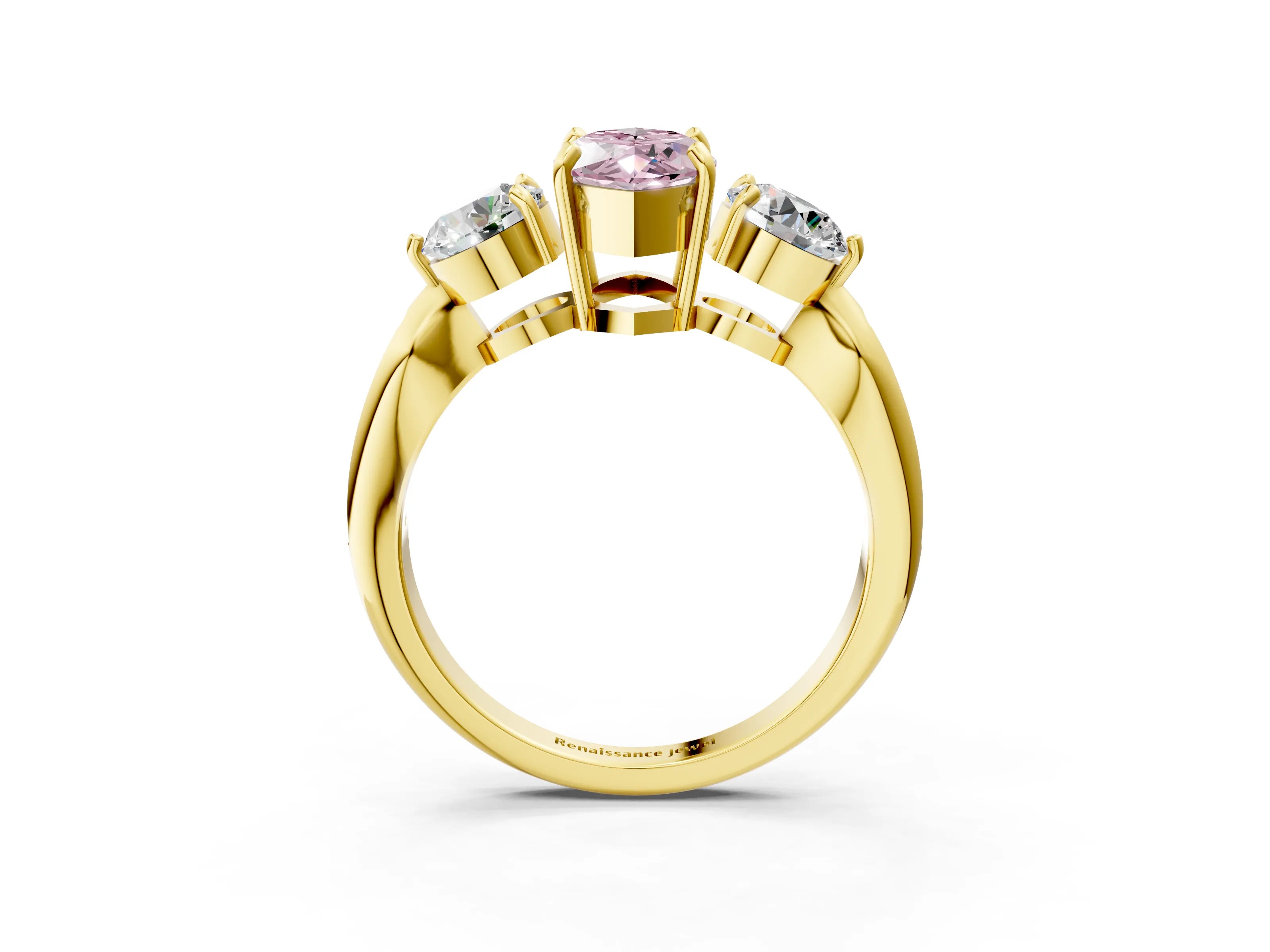 Yellow gold Three-Stone Fancy Pink Marquise Cut Diamond Channel Set Engagement Ring with Prong Setting_3