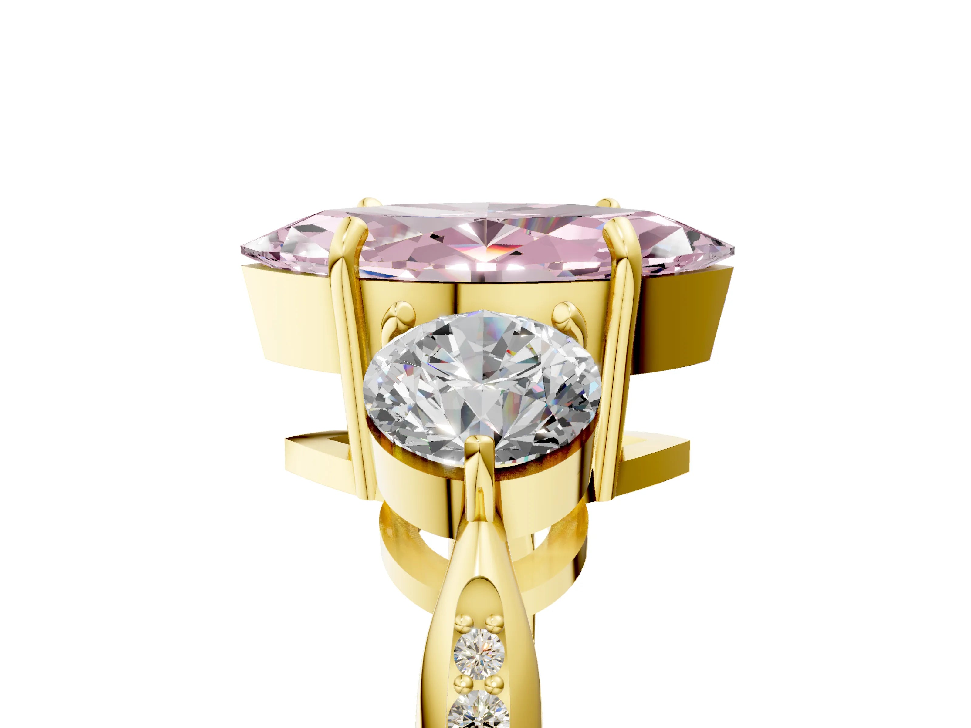 Yellow gold Three-Stone Fancy Pink Marquise Cut Diamond Channel Set Engagement Ring with Prong Setting_5