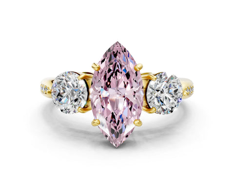 Yellow gold Three-Stone Fancy Pink Marquise Cut Diamond Channel Set Engagement Ring with Prong Setting