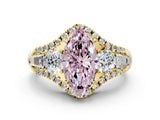 Yellow gold Three-Stone Fancy Pink Marquise Cut Diamond Engagement Ring with Pave Band and Prong Setting