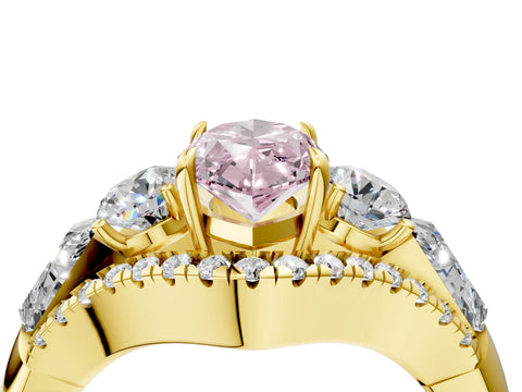 Yellow gold Three-Stone Fancy Pink Marquise Cut Diamond Engagement Ring with Pave Band and Prong Setting_4
