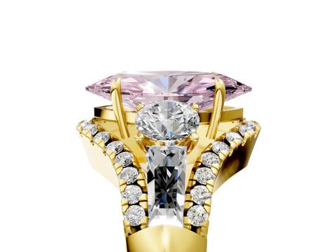 Yellow gold Three-Stone Fancy Pink Marquise Cut Diamond Engagement Ring with Pave Band and Prong Setting_5