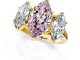 Yellow gold Three-Stone Fancy Pink Marquise Cut Diamond Engagement Ring with Prong Setting_4
