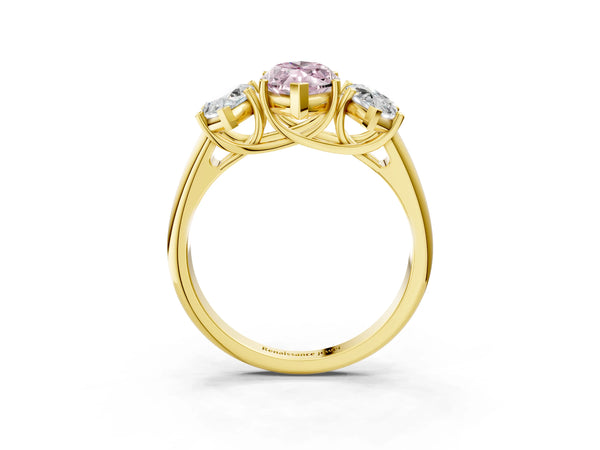 Yellow gold Three-Stone Fancy Pink Marquise Cut Diamond Engagement Ring with Prong Setting