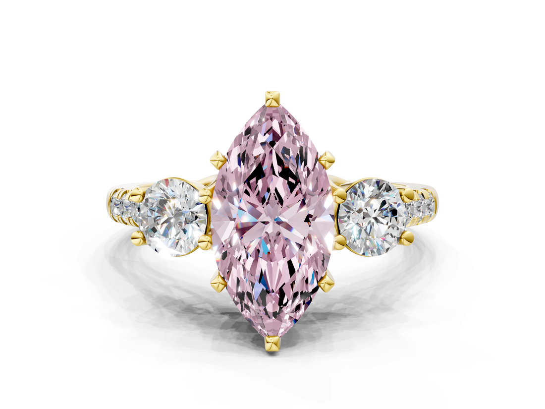 Yellow gold Three-Stone Fancy Pink Marquise  Cut Diamond Pavé Band with Four-Prong Setting_28