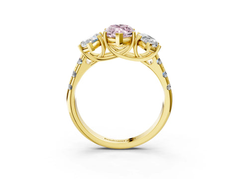 Yellow gold Three-Stone Fancy Pink Marquise Cut Diamond Pavé Band with Prong Setting_3