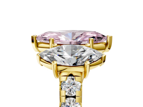 Yellow gold Three-Stone Fancy Pink Marquise Cut Diamond Pavé Band with Prong Setting_5