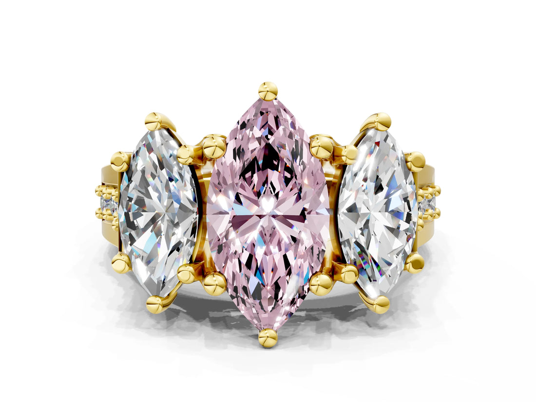 Yellow gold Three-Stone Fancy Pink Marquise  Cut Diamond Ring with Channel-Set Band and Four-Prong Setting_66