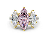 Yellow gold Three-Stone Fancy Pink Marquise Cut Diamond Ring with Pavé Band and Prong Setting_68
