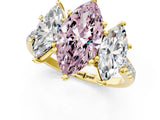 Yellow gold Three-Stone Fancy Pink Marquise Cut Diamond Ring with Pavé Band and Prong Setting_69