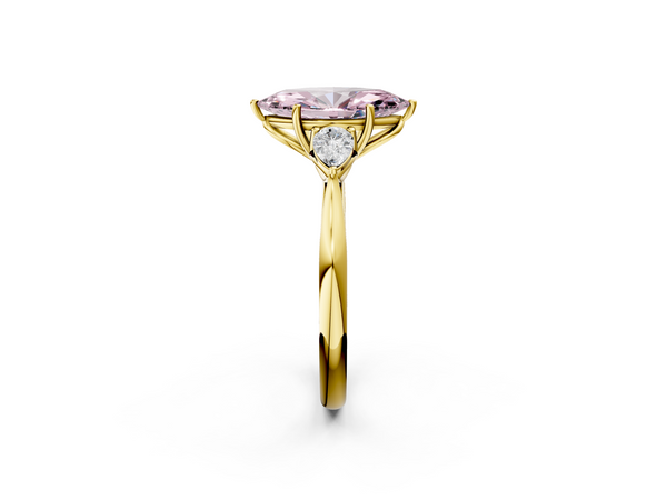 Yellow gold Three-Stone Fancy Pink Marquise  Cut Diamond Ring with Pear Side Stones in Four-Prong Setting