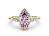 Yellow gold Three-Stone Fancy Pink Marquise Cut Diamond Ring with Pear  Side Stones in Four-Prong Setting_36
