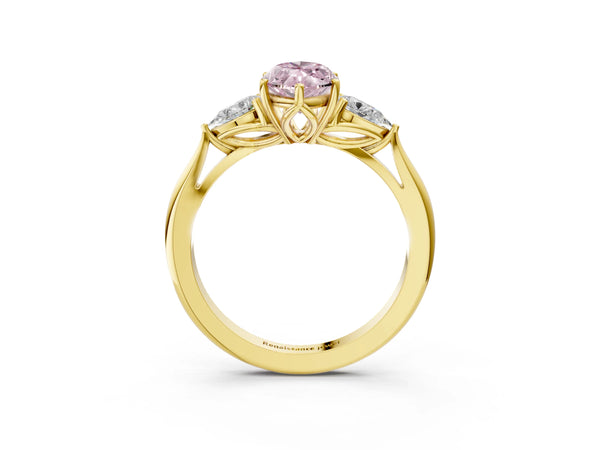 Yellow gold Three-Stone Fancy Pink Marquise Cut Diamond Ring with Pear  Side Stones in Four-Prong Setting