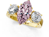 Yellow gold Three-Stone Fancy Pink Marquise Cut Diamond Ring with Round Side Stones, Classic Band, and Four-Prong Setting_1