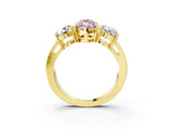 Yellow gold Three-Stone Fancy Pink Marquise Cut Diamond Ring with Round Side Stones, Classic Band, and Four-Prong Setting_3