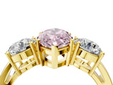 Yellow gold Three-Stone Fancy Pink Marquise Cut Diamond Ring with Round Side Stones, Classic Band, and Four-Prong Setting_4