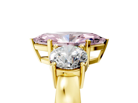 Yellow gold Three-Stone Fancy Pink Marquise Cut Diamond Ring with Round Side Stones, Classic Band, and Four-Prong Setting_5