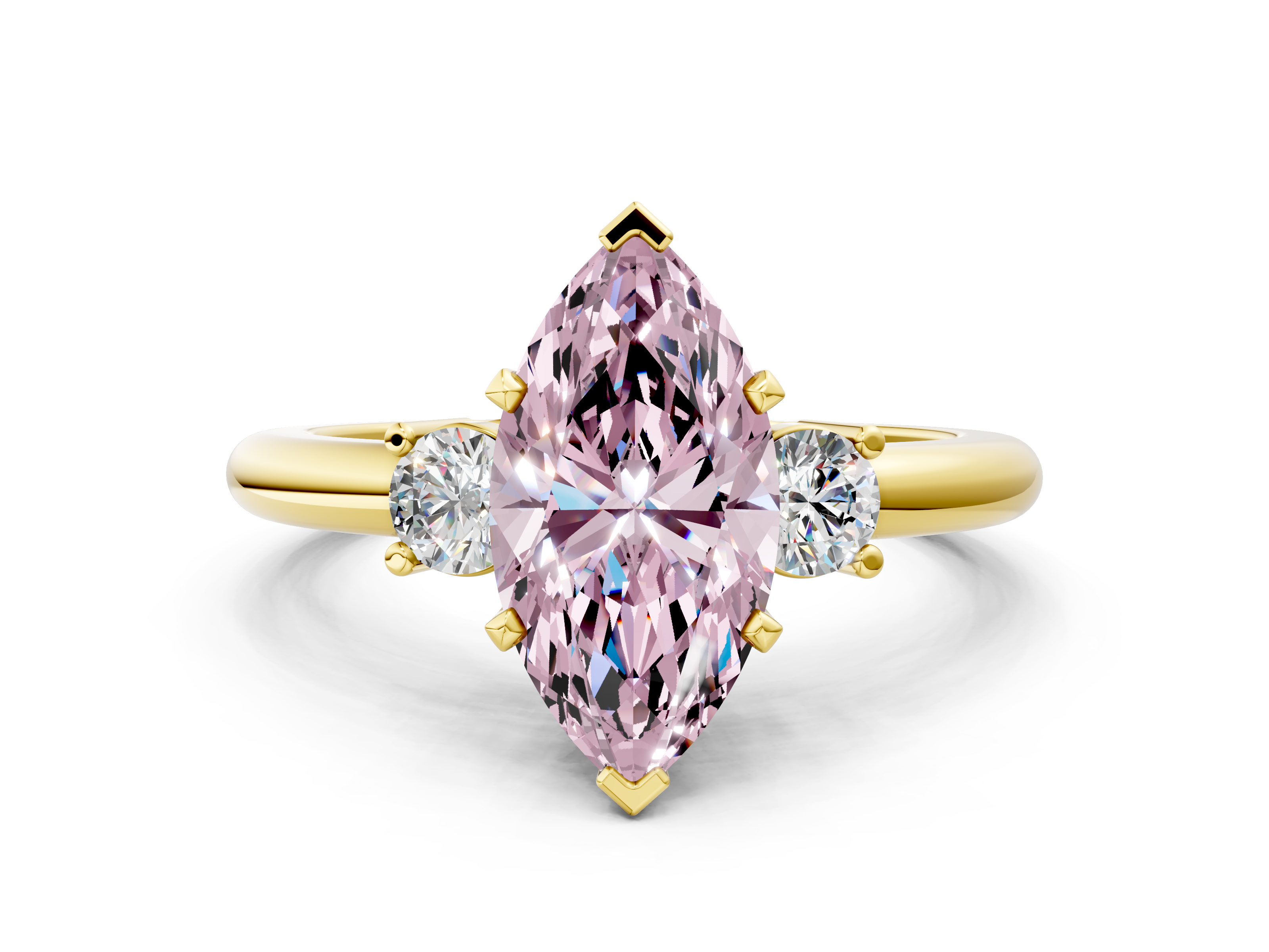 Yellow gold Three-Stone Fancy Pink Marquise  Cut Diamond Solitaire with Prong Setting and Classic Band_42
