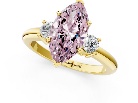 Yellow gold Three-Stone Fancy Pink Marquise  Cut Diamond Solitaire with Prong Setting and Classic Band_43