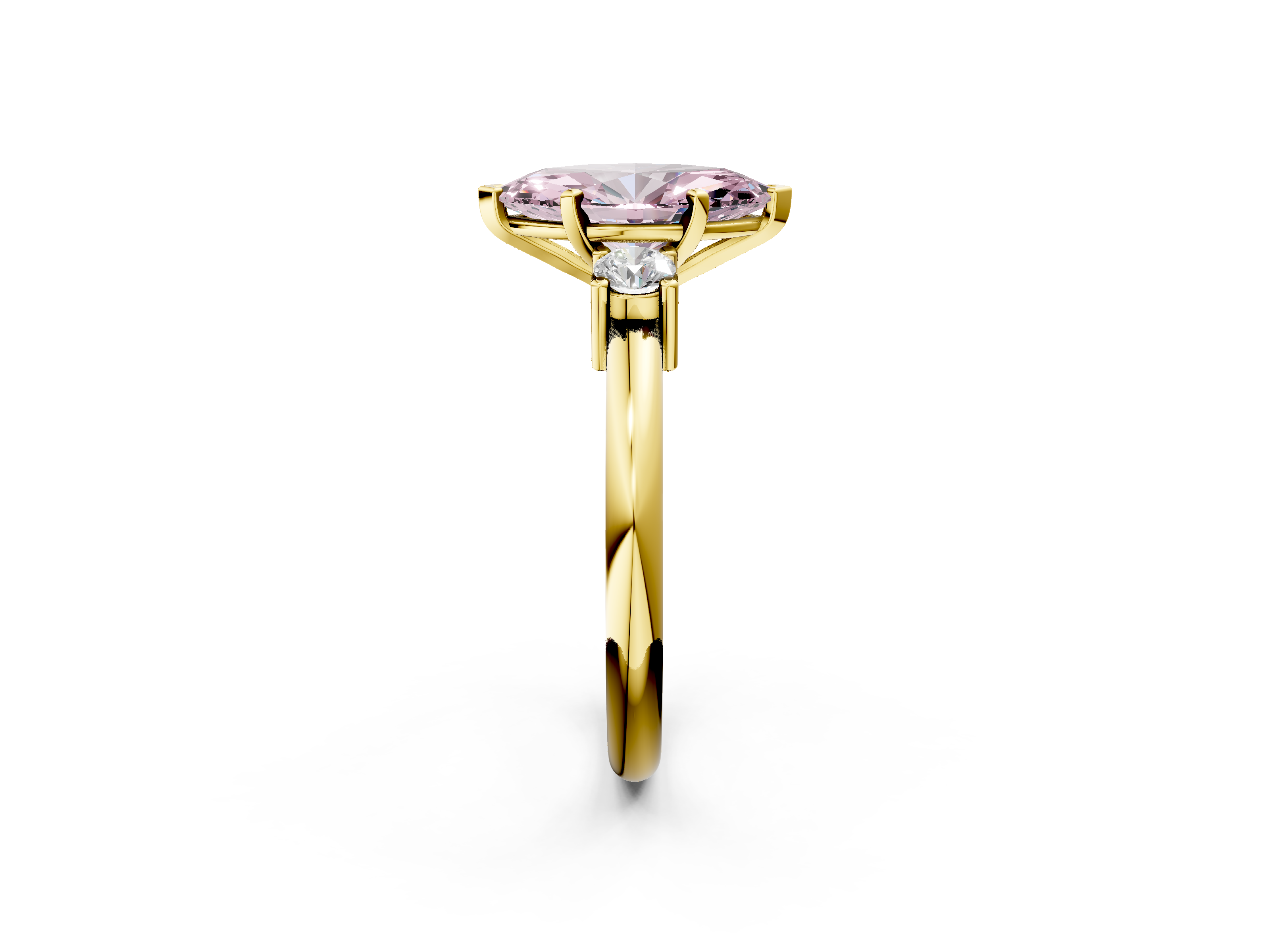 Yellow gold Three-Stone Fancy Pink Marquise  Cut Diamond Solitaire with Prong Setting and Classic Band_44