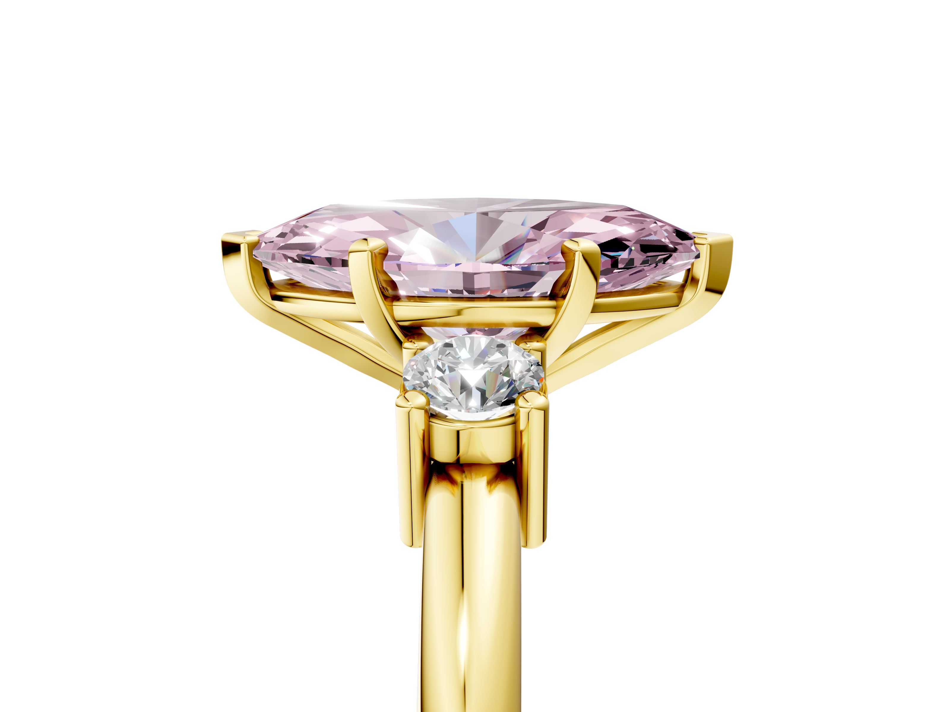 Yellow gold Three-Stone Fancy Pink Marquise  Cut Diamond Solitaire with Prong Setting and Classic Band_47