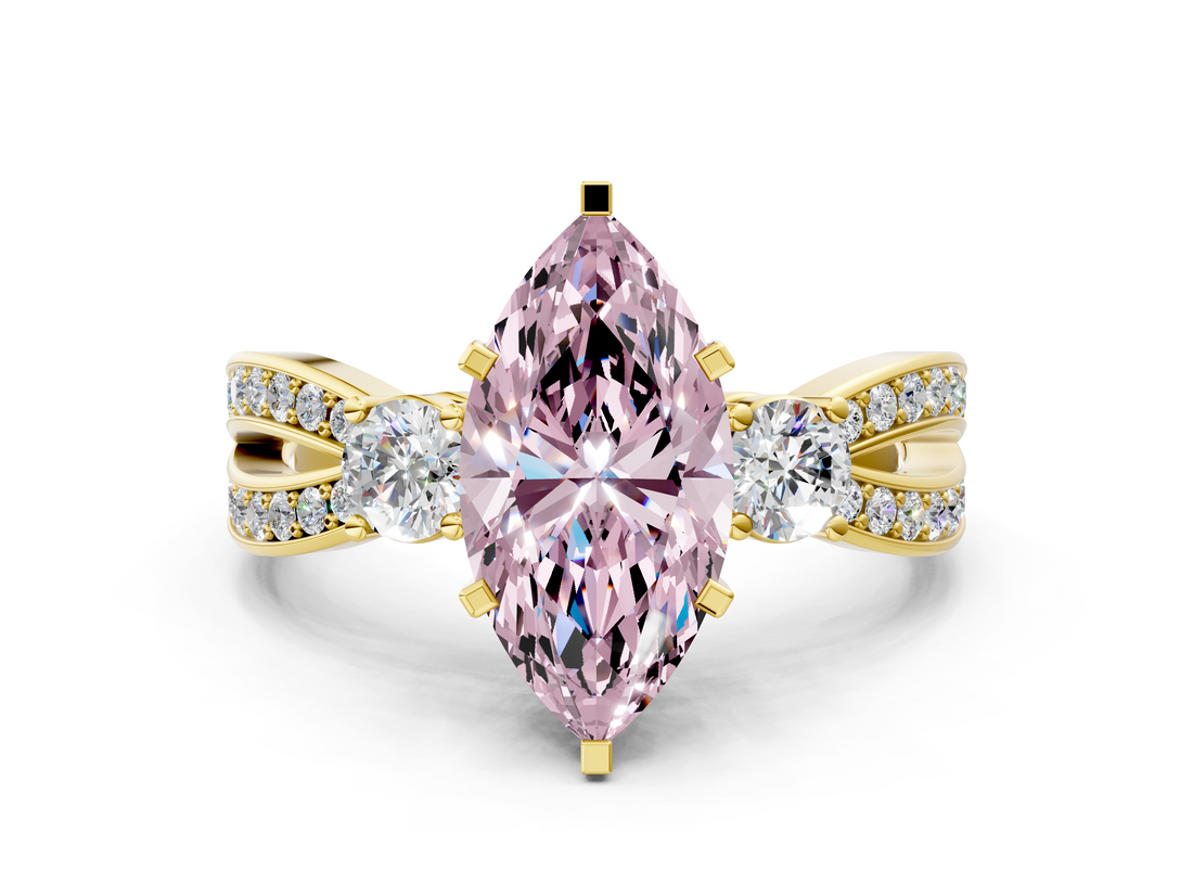 Yellow gold Three-Stone Fancy Pink Marquise  Cut Diamond Twist Band with Prong Setting_51