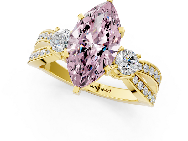 Yellow gold Three-Stone Fancy Pink Marquise  Cut Diamond Twist Band with Prong Setting