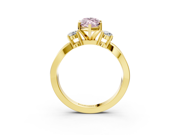 Yellow gold Three-Stone Fancy Pink Marquise  Cut Diamond Twist Band with Prong Setting