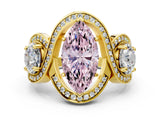 Yellow gold Three-Stone Fancy Pink Marquise Cut Diamond Wave Pave Band with Prong Setting