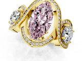 Yellow gold Three-Stone Fancy Pink Marquise Cut Diamond Wave Pave Band with Prong Setting_1