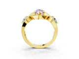 Yellow gold Three-Stone Fancy Pink Marquise Cut Diamond Wave Pave Band with Prong Setting_3