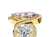 Yellow gold Three-Stone Fancy Pink Marquise Cut Diamond Wave Pave Band with Prong Setting_5