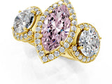 Yellow gold Three-Stone Fancy Pink Marquise Cut Halo Diamond Milgrain Band with Four-Prong Setting_1