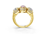 Yellow gold Three-Stone Fancy Pink Marquise Cut Halo Diamond Milgrain Band with Four-Prong Setting_3