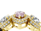 Yellow gold Three-Stone Fancy Pink Marquise Cut Halo Diamond Milgrain Band with Four-Prong Setting_4