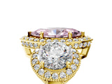 Yellow gold Three-Stone Fancy Pink Marquise Cut Halo Diamond Milgrain Band with Four-Prong Setting_5