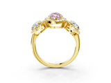 Yellow gold Three-Stone Fancy Pink Marquise Cut Halo Diamond Ring with Pave Band and Four-Prong Setting_3