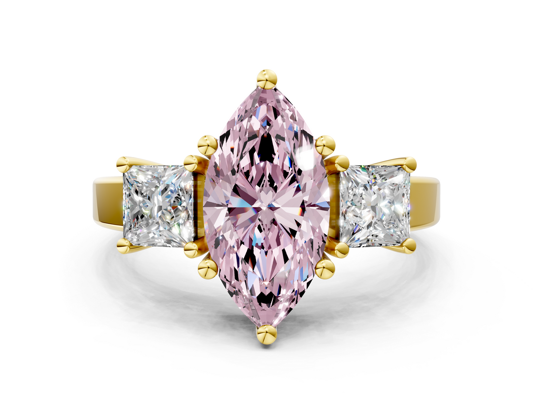 Yellow gold Three-Stone Fancy Pink Marquise  Cut Solitaire Ring with Prong Setting_3