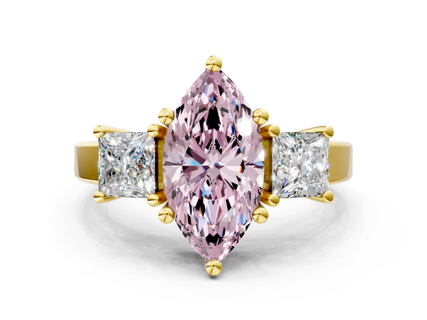 Yellow gold Three-Stone Fancy Pink Marquise  Cut Solitaire Ring with Prong Setting